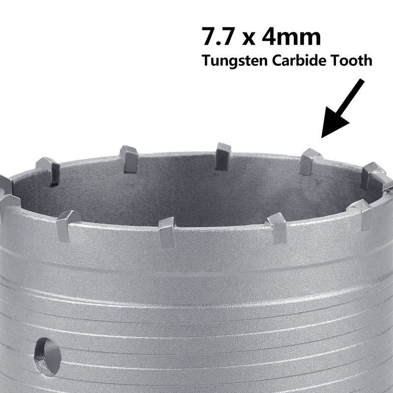 GUICGOC 125mm / 4.9 inch Concrete Hole Saw with 220mm SDS Plus Shank Connecting Rod, Tungsten Carbide Teeth (7.7mm x 4mm) Cement Hole Saw for Concrete Cement Brick Wall Stone (125mm (4.9 inch)) - Image 4